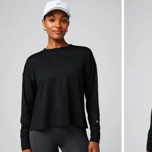 fabletics cloud jersey boxy long-sleeve top in black